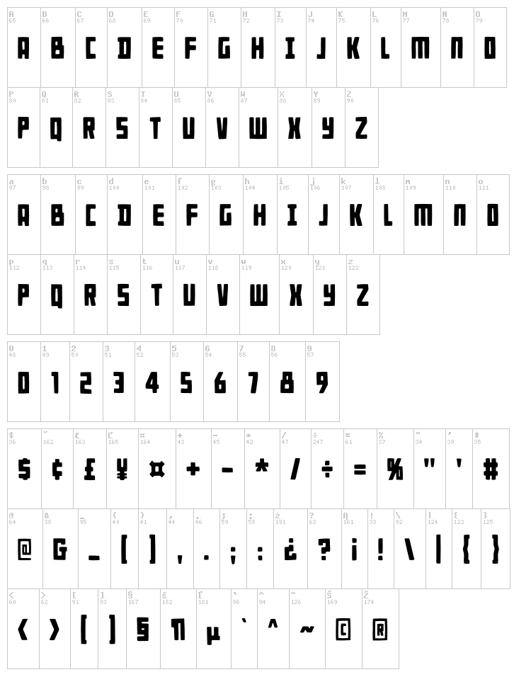 Rugsnatcher font map